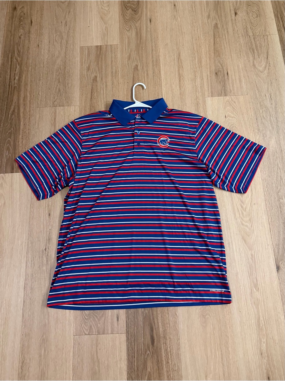 Chicago Cubs Majestic Cool Base Blue & Red Striped Polo Shirt Men's size 2XL